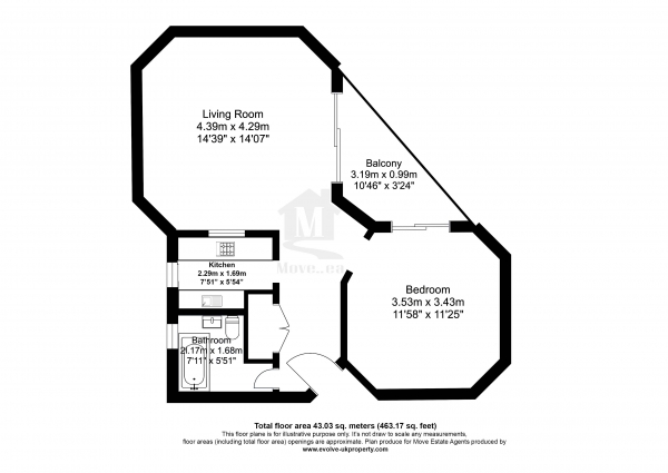 Floor Plan Image for 1 Bedroom Apartment for Sale in Sussex Keep, High Street, Slough