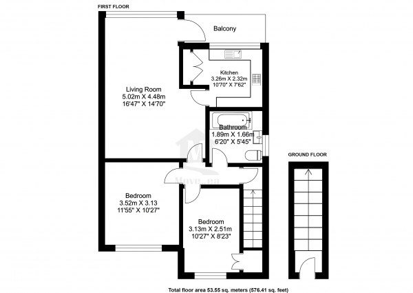 Floor Plan Image for 2 Bedroom Maisonette for Sale in Grosvenor Court, Stoke Poges Lane, Slough