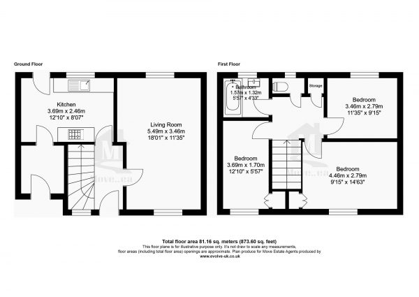 Floor Plan Image for 3 Bedroom Terraced House for Sale in Quinsbrookes, Wexham, Slough