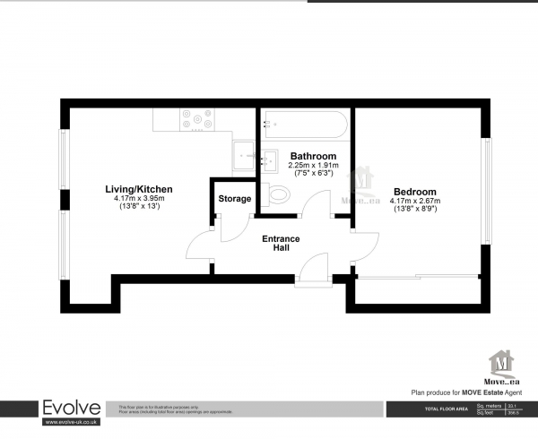 Floor Plan Image for 1 Bedroom Apartment for Sale in Queens Court, Slough