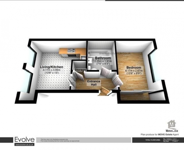 Floor Plan Image for 1 Bedroom Apartment for Sale in Queens Court, Slough