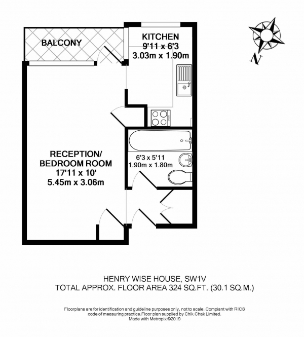 Floor Plan Image for Studio to Rent in Henry Wise House, Vauxhall Bridge Road, Pimlico SW1V