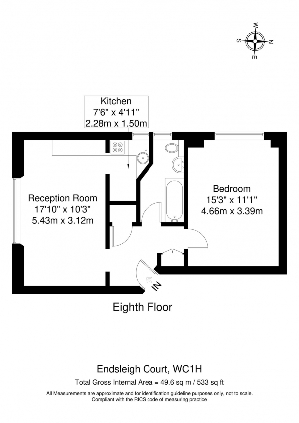 Floor Plan Image for 1 Bedroom Flat to Rent in Upper Woburn Place,, London, WC1 0HP