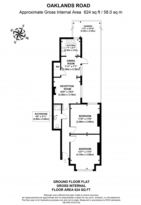 Floor Plan Image for 2 Bedroom Flat for Sale in Oaklands Road, W7