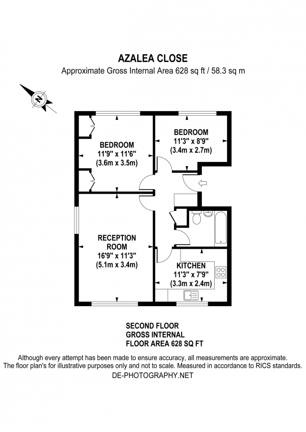 Floor Plan Image for 2 Bedroom Flat for Sale in Azalea Close, W7