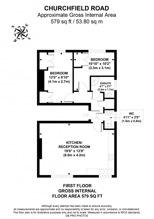 Floor Plan Image for 2 Bedroom Flat to Rent in Churchfield Road, W13