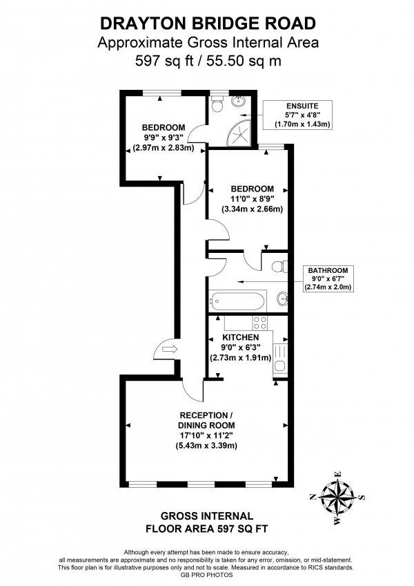 Floor Plan Image for 2 Bedroom Flat to Rent in Drayton Green Road, W13