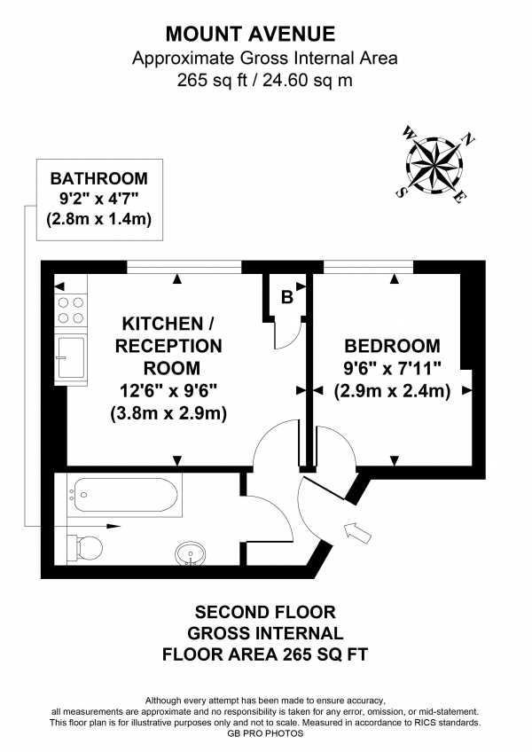 Floor Plan Image for 1 Bedroom Flat to Rent in Mount Avenue, W5