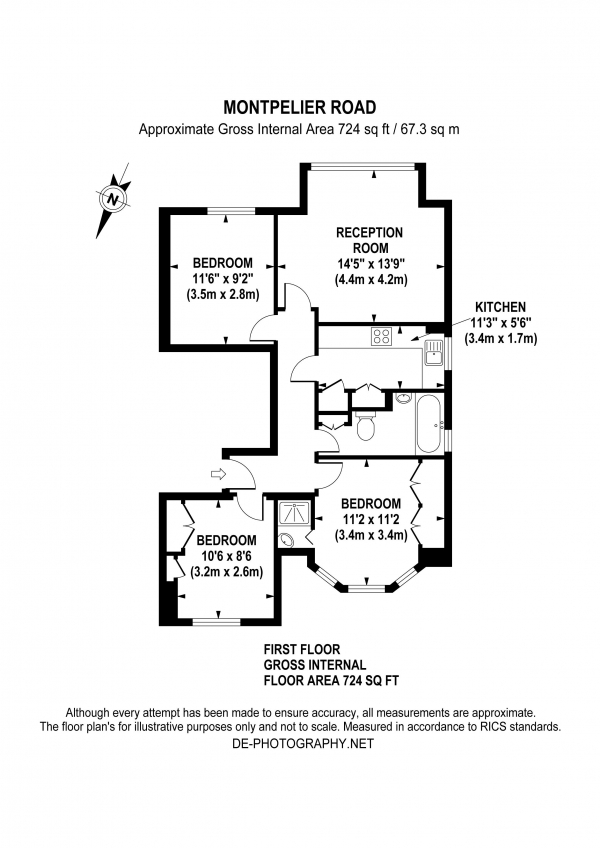 Floor Plan Image for 3 Bedroom Flat for Sale in Montpelier Road, W5