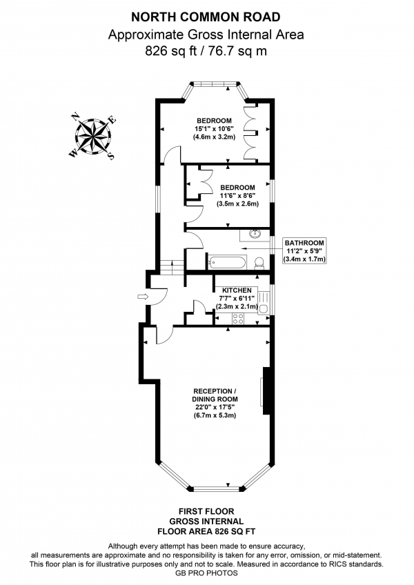 Floor Plan Image for 2 Bedroom Apartment to Rent in North Common Road W5