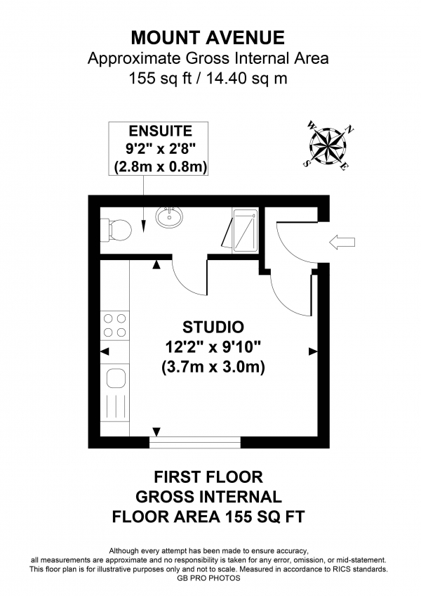 Floor Plan Image for Studio Flat to Rent in Mount Avenue, W5