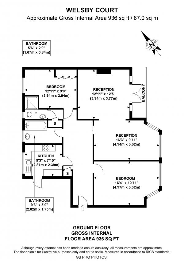 Floor Plan Image for 2 Bedroom Flat for Sale in Welsby Court, W5