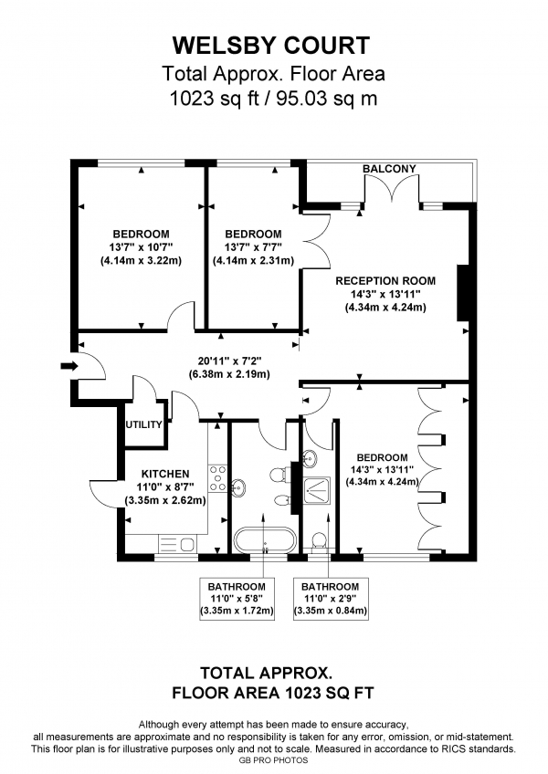 Floor Plan Image for 3 Bedroom Flat for Sale in Welsby Court, W5