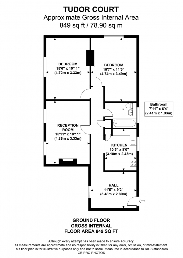 Floor Plan for 2 Bedroom Flat for Sale in Gunnersbury Avenue, W5, Gunnersbury Avenue, W5, 4HD -  &pound550,000