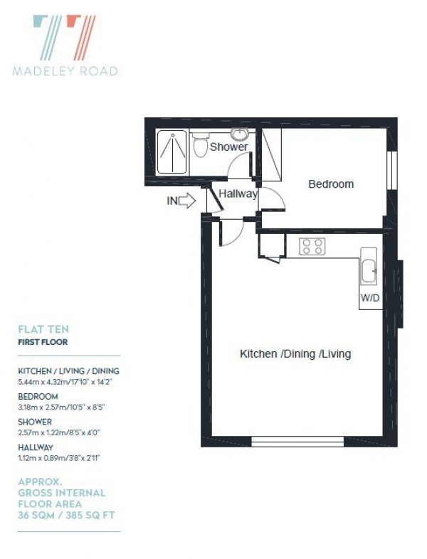 Floor Plan Image for 1 Bedroom Apartment to Rent in Madeley Road, W5