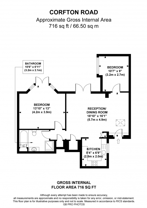 Floor Plan Image for 2 Bedroom Flat for Sale in Corfton Road, W5