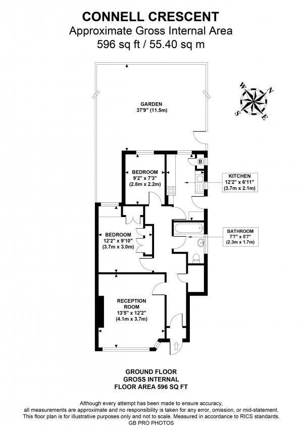 Floor Plan Image for 2 Bedroom Ground Maisonette to Rent in Connell Crescent, W5