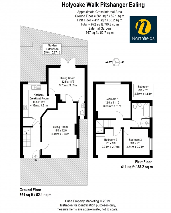 Floor Plan Image for 3 Bedroom Semi-Detached House to Rent in Holyoake Walk, W5