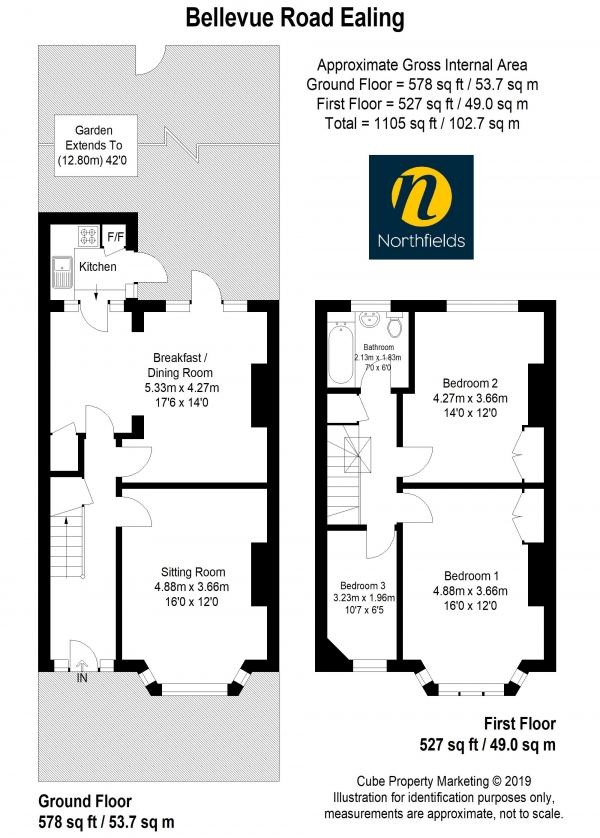 Floor Plan Image for 3 Bedroom Terraced House for Sale in Bellevue Road, W13