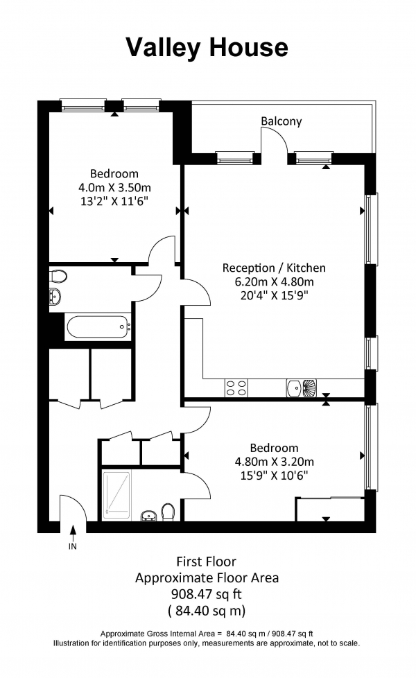 Floor Plan Image for 2 Bedroom Flat for Sale in Manor Road, W13