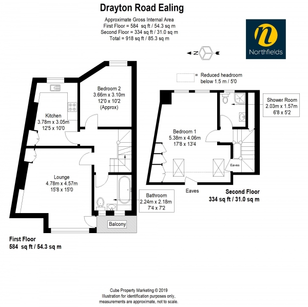 Floor Plan Image for 2 Bedroom Flat for Sale in Drayton Road, W13