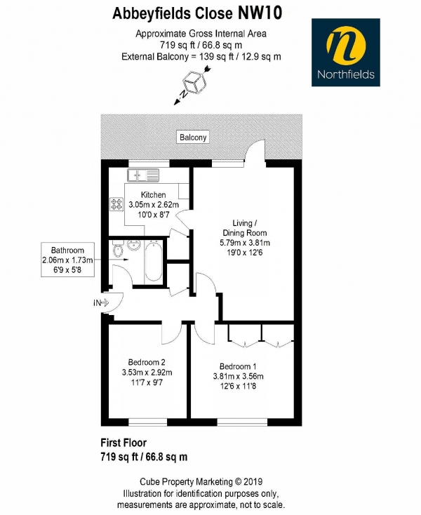 Floor Plan Image for 2 Bedroom Apartment for Sale in Abbeyfields Close, NW10