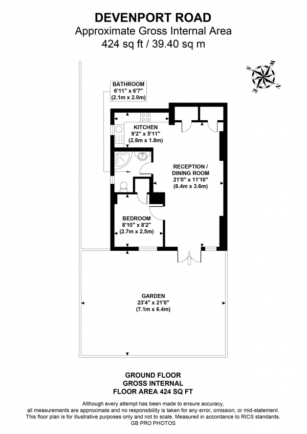 Floor Plan Image for 1 Bedroom Flat to Rent in Devonport Road, W12