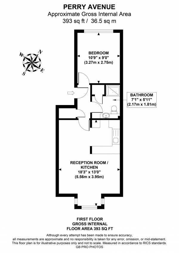 Floor Plan Image for 1 Bedroom Flat for Sale in Perry Avenue, W3