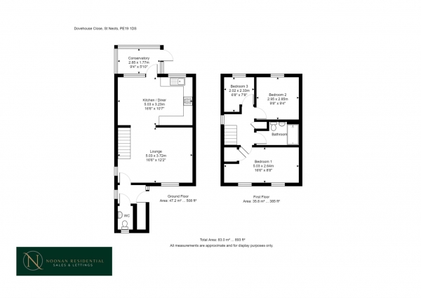 Floor Plan Image for 3 Bedroom End of Terrace House for Sale in Dovehouse Close, St Neots