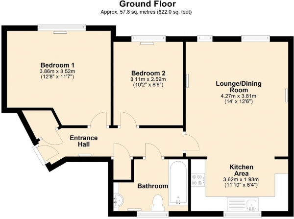 Floor Plan Image for 2 Bedroom Flat for Sale in Renaissance Gardens, Beacon Park, PL2 3LX