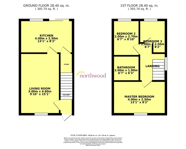 Floor Plan for 3 Bedroom Semi-Detached House for Sale in Coleridge Close, Sandbach, Sandbach, CW11 3NN, Sandbach, CW11, 3NN -  &pound154,000