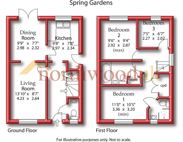 Floor Plan for 3 Bedroom Semi-Detached House for Sale in Spring Gardens, Rhosddu, Wrexham, LL11, 2NX -  &pound155,000