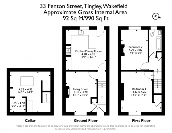 Floor Plan for 2 Bedroom End of Terrace House for Sale in Fenton Street, Tingley, Tingley, WF3, 1RJ -  &pound189,000