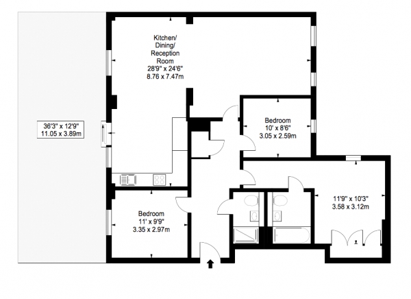 Floor Plan Image for 3 Bedroom Apartment to Rent in Merchant Square, East Harbet Road, Paddington