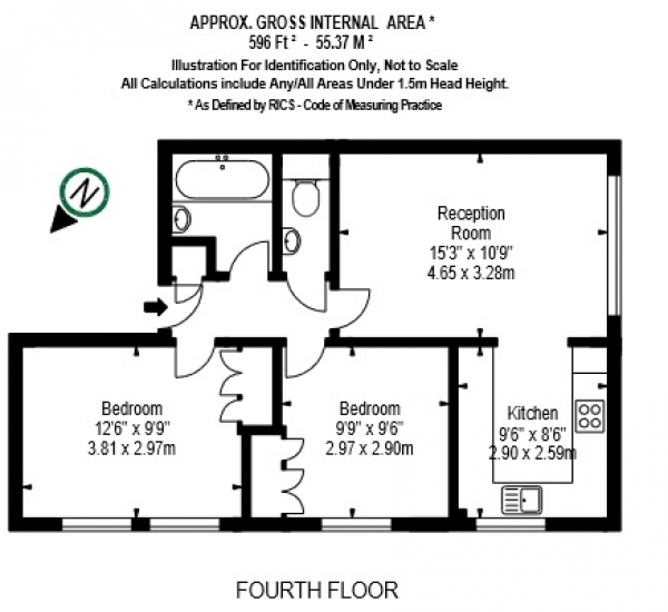 Floor Plan Image for 1 Bedroom Apartment to Rent in Fulham Road, London