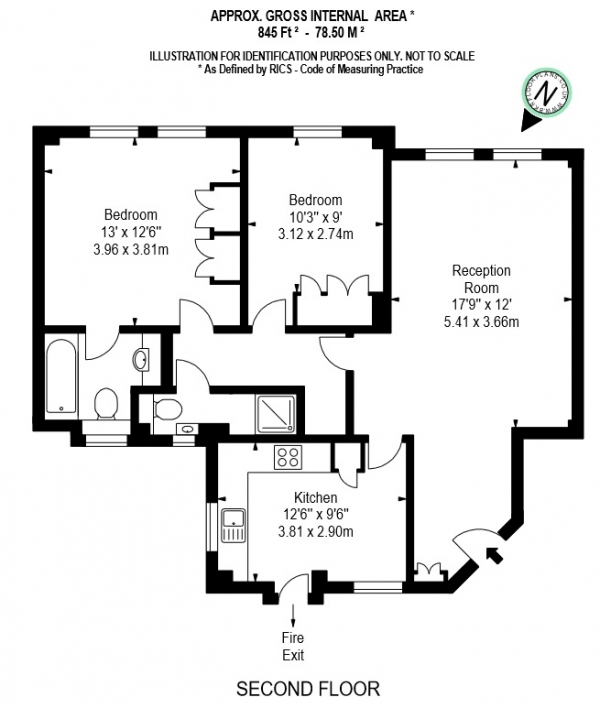 Floor Plan Image for 2 Bedroom Apartment to Rent in Pelham Court, Fulham Road, London