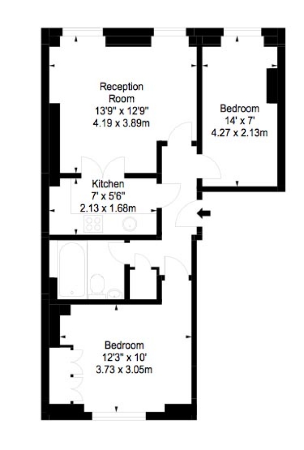 Floor Plan Image for 2 Bedroom Apartment to Rent in Cedar House, Nottingham Place, London