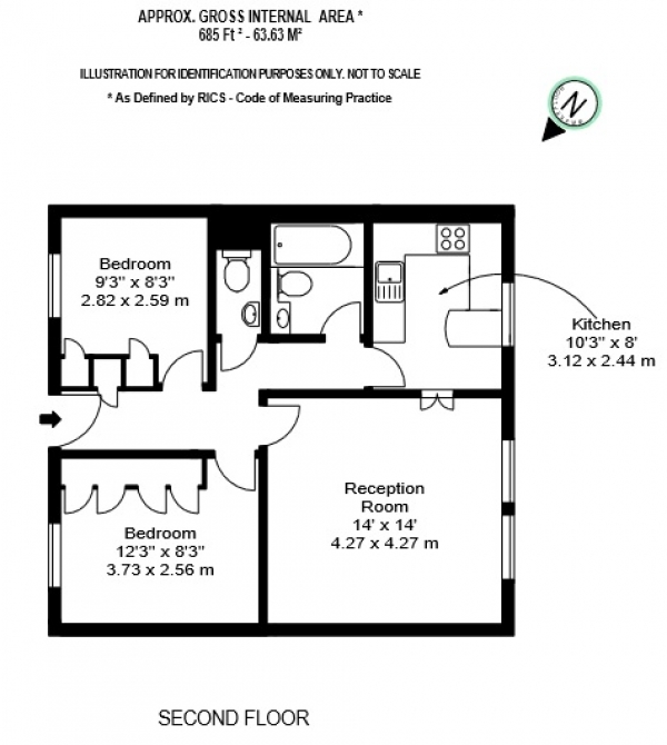 Floor Plan Image for 2 Bedroom Apartment to Rent in Fulham Road, London