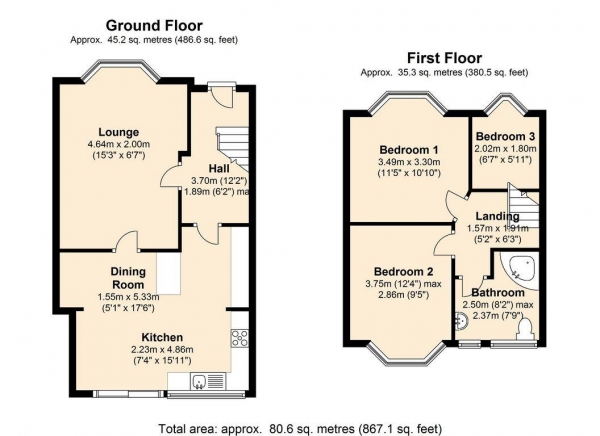 Floor Plan Image for 3 Bedroom Property to Rent in Tamworth Lane, Mitcham