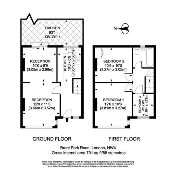 Floor Plan Image for 3 Bedroom Terraced House for Sale in Brent Park Road