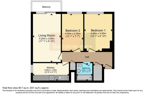 Floor Plan for 2 Bedroom Flat for Sale in Upper Fosters, London, NW4, 2DL -  &pound325,000