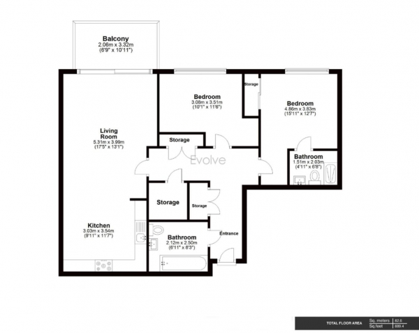 Floor Plan Image for 2 Bedroom Flat for Sale in Woodlark Apartments, London