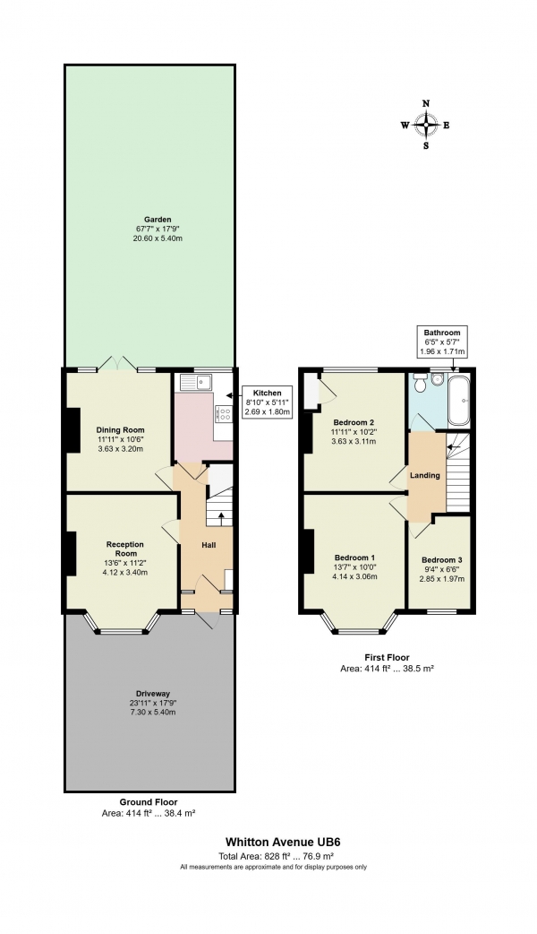 Floor Plan Image for 3 Bedroom Terraced House for Sale in Whitton Avenue, Greenford