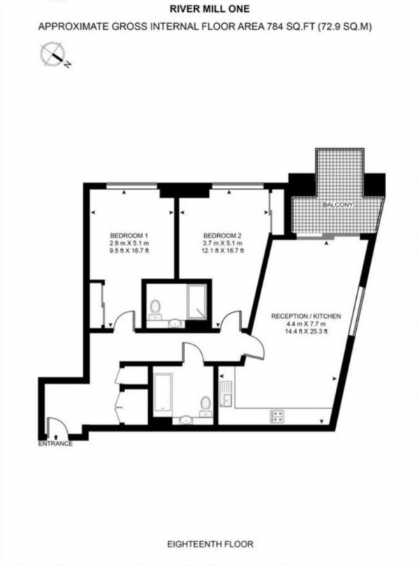 Floor Plan Image for 2 Bedroom Apartment for Sale in Brick Kiln One, Lewisham