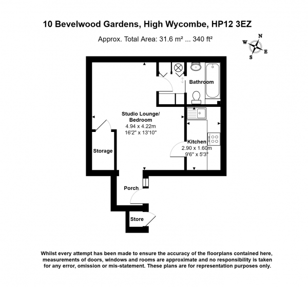 Floor Plan Image for Studio Flat to Rent in Bevelwood Gardens, High Wycombe