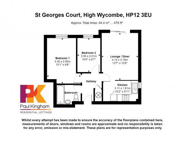 Floor Plan Image for 2 Bedroom Flat to Rent in St Georges Court, High Wycombe