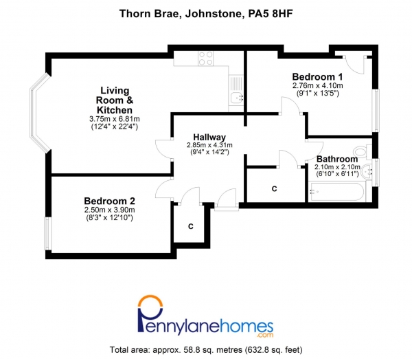 Floor Plan Image for 2 Bedroom Flat for Sale in Thorn Brae, Johnstone