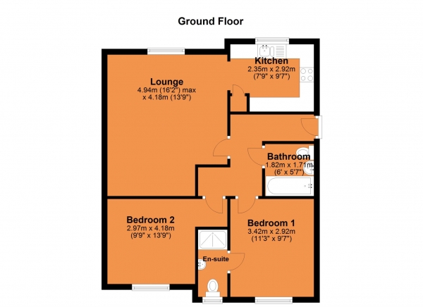 Floor Plan for 2 Bedroom Flat for Sale in Baker House, Ivy Grange, Bilton, Bilton, CV22, 7HF - Guide Price &pound150,000