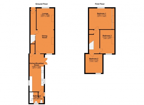 Floor Plan for 3 Bedroom Terraced House for Sale in Jubilee Street, New Bilton, New Bilton, CV21, 2JJ - Guide Price &pound200,000