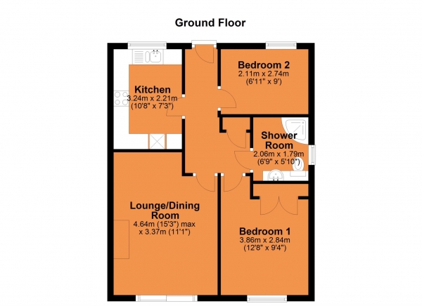 Floor Plan Image for 2 Bedroom Semi-Detached Bungalow for Sale in Ferrieres Close, Dunchurch